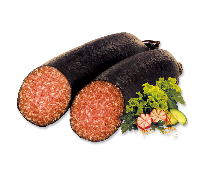 Rauchsalami im schwarzen Kunstdarm