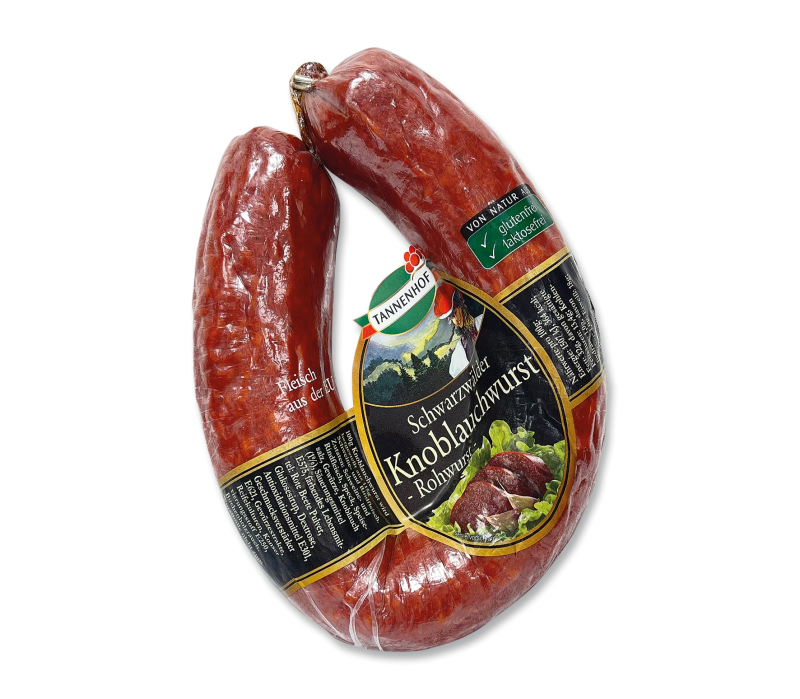 Schwarzwälder Knoblauchwurst roh im Ring