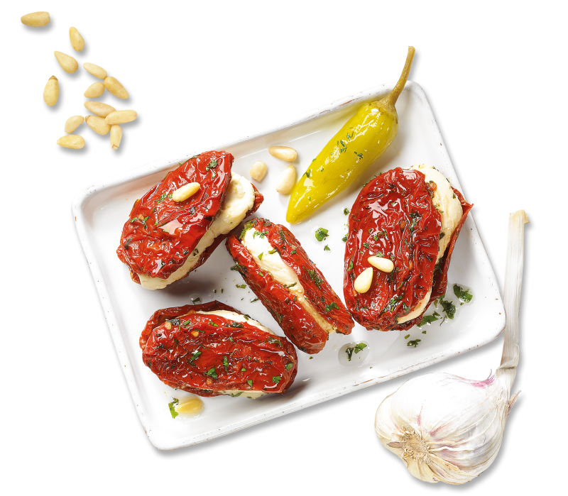 Getrocknete Tomaten gefüllt m.Frischkäse